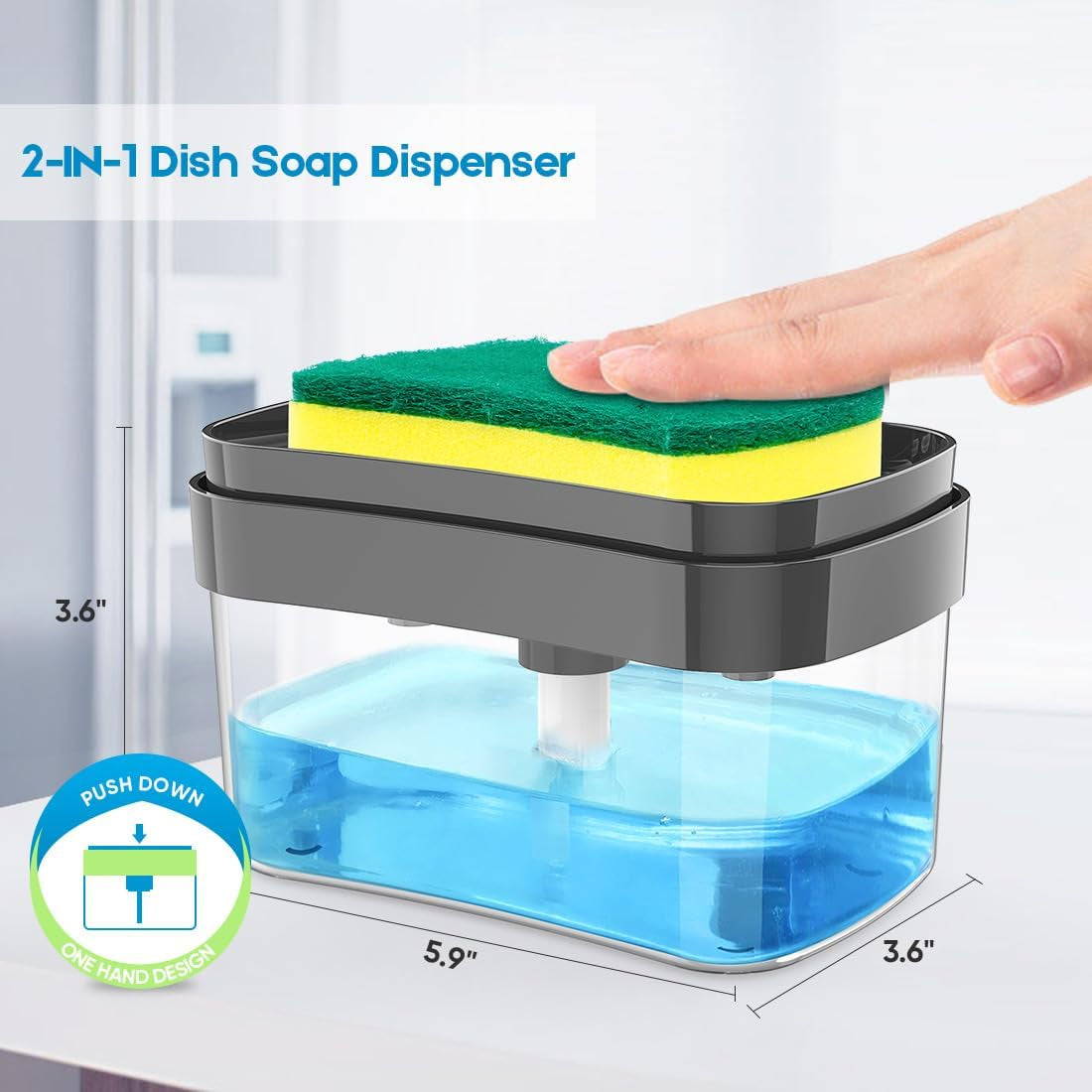 Dish Soap Dispenser with 24 Scrub Sponges for Kitchen Sink, 2 In-1 Premium Soap Dispenser with Sponge Holder, 24 Cleaning Sponges with Dishwashing Soap Pump Dispenser for Kitchen Countertop