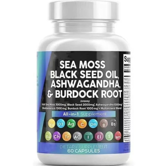 Sea Moss 3000Mg Black Seed Oil 2000Mg Ashwagandha 1000Mg Turmeric 1000Mg