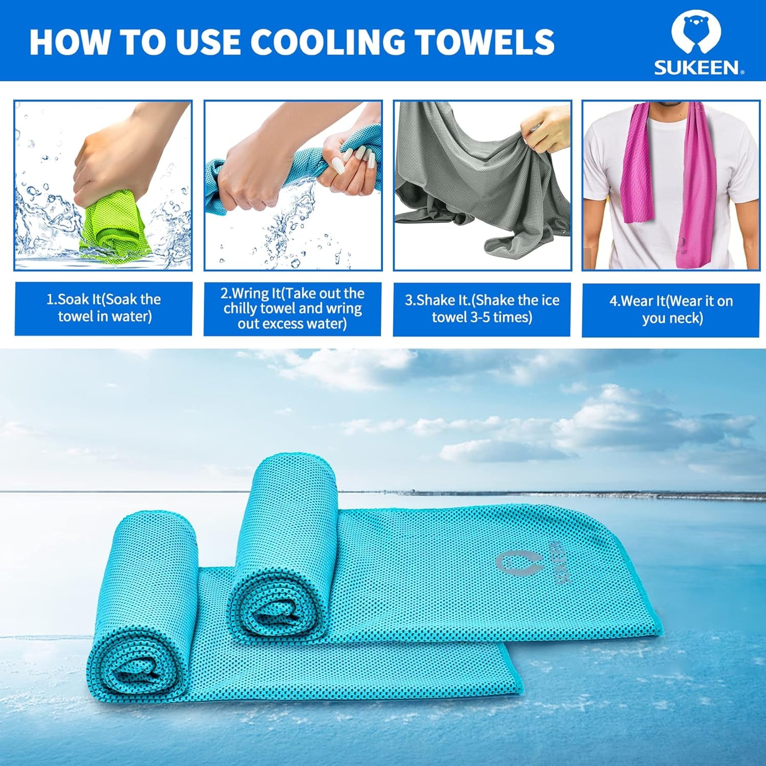 [4 Pack Cooling Towel (40"X12"),Ice Towel,Soft Breathable Chilly Towel,Microfiber Towel for Yoga,Sport,Running,Gym,Workout,Camping,Fitness,Workout & More Activities