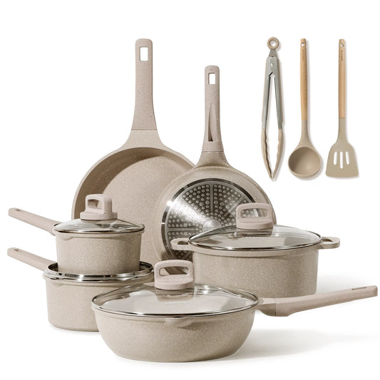 Nonstick Pots and Pans Set, 13 Pcs Induction Kitchen Cookware Sets(Taupe Granite)