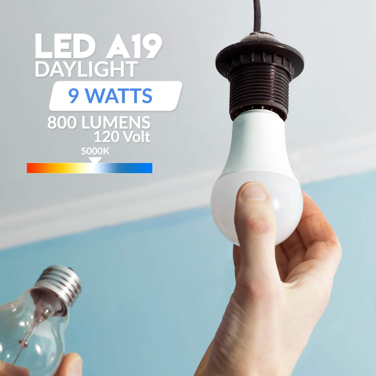 6 PACK 9W LED A19 Light Bulb 60W Equivalent 5000K Bright White – Daylight 750 Lumens, Non-Dimmable