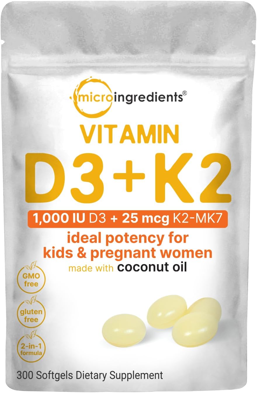 Vitamin D3 5000 IU with K2 100 Mcg, 300 Soft-Gels K2 MK-7 with D3 Vitamin Supplement, 2 in 1 Support Immune, Heart, Joint, Teeth & Bone Health - Easy to Swallow