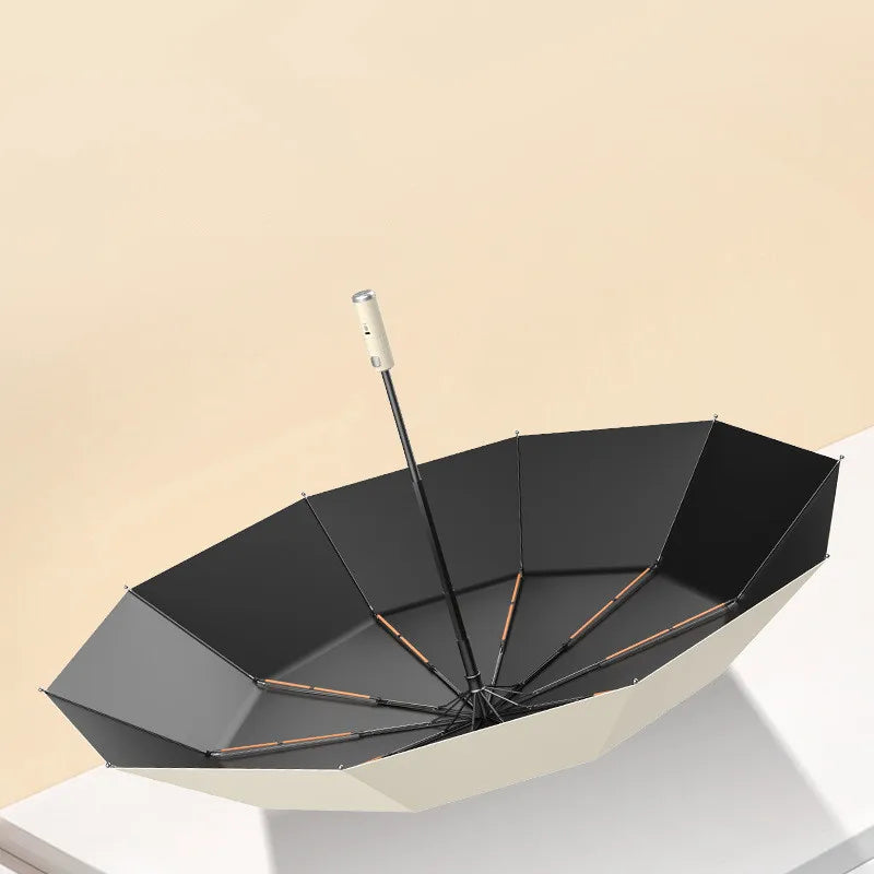 Latest Summer Umbrella with Fan USB Charge Folding Cool Ultra-Light Parasol Black Coating Umbrellas with Gift Box UPF 50+