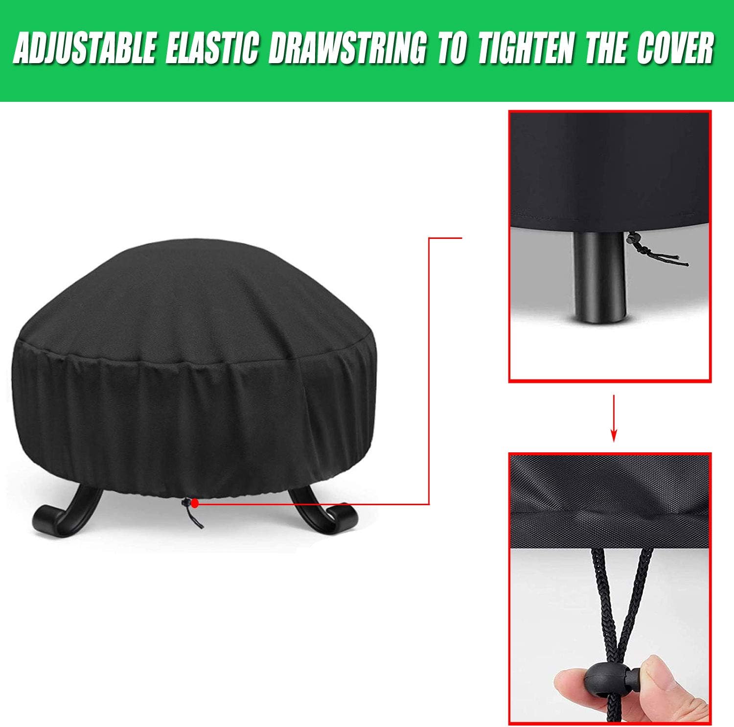 Fire Pit Cover Heavy Duty Waterproof round Fire Pit Bowl Cover with Thick PVC Coating Drawstring, 38 Inch, Black