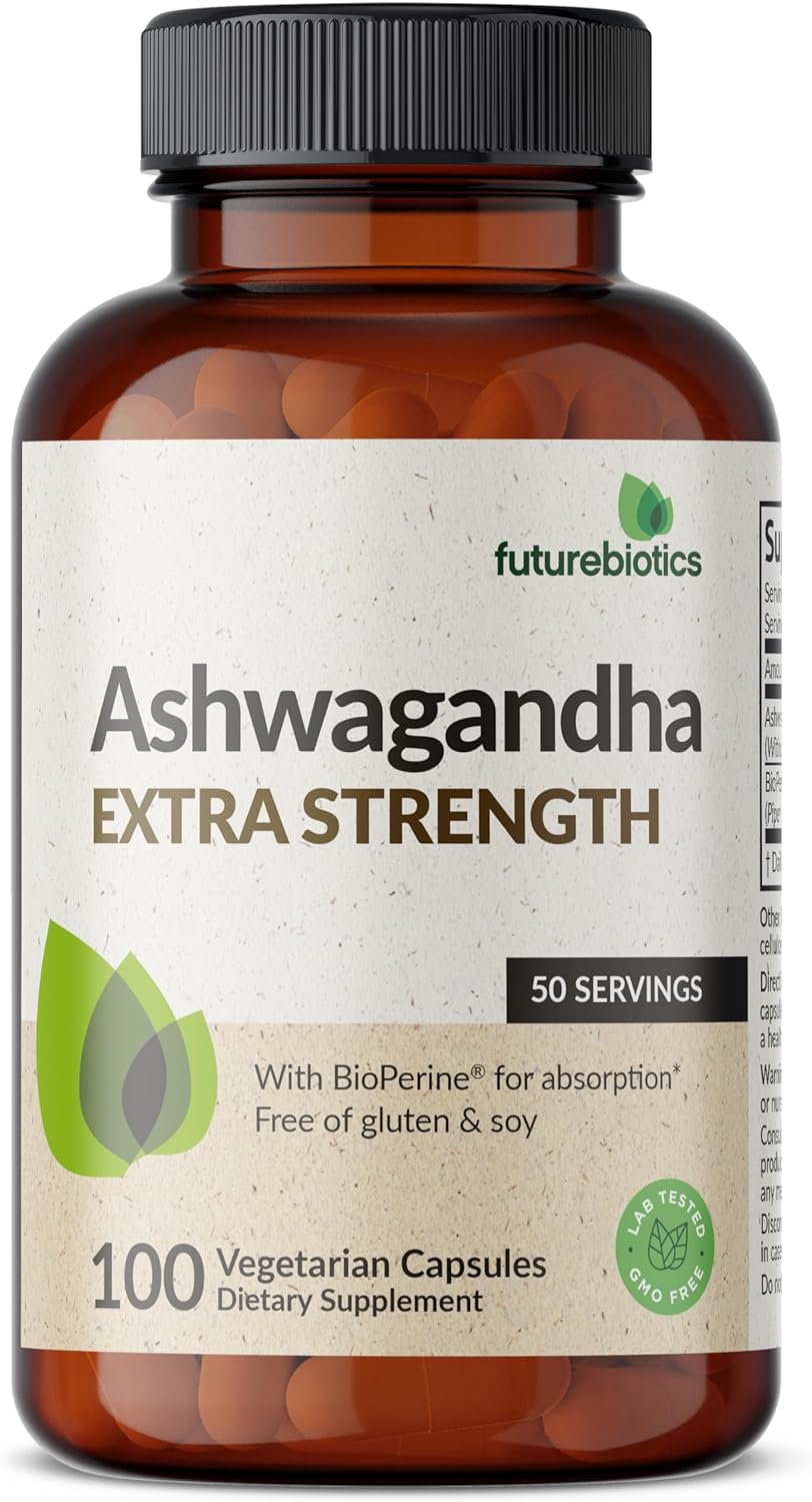 Ashwagandha Extra Strength Stress & Mood Support with Bioperine - Non GMO Formula, 100 Vegetarian Capsules
