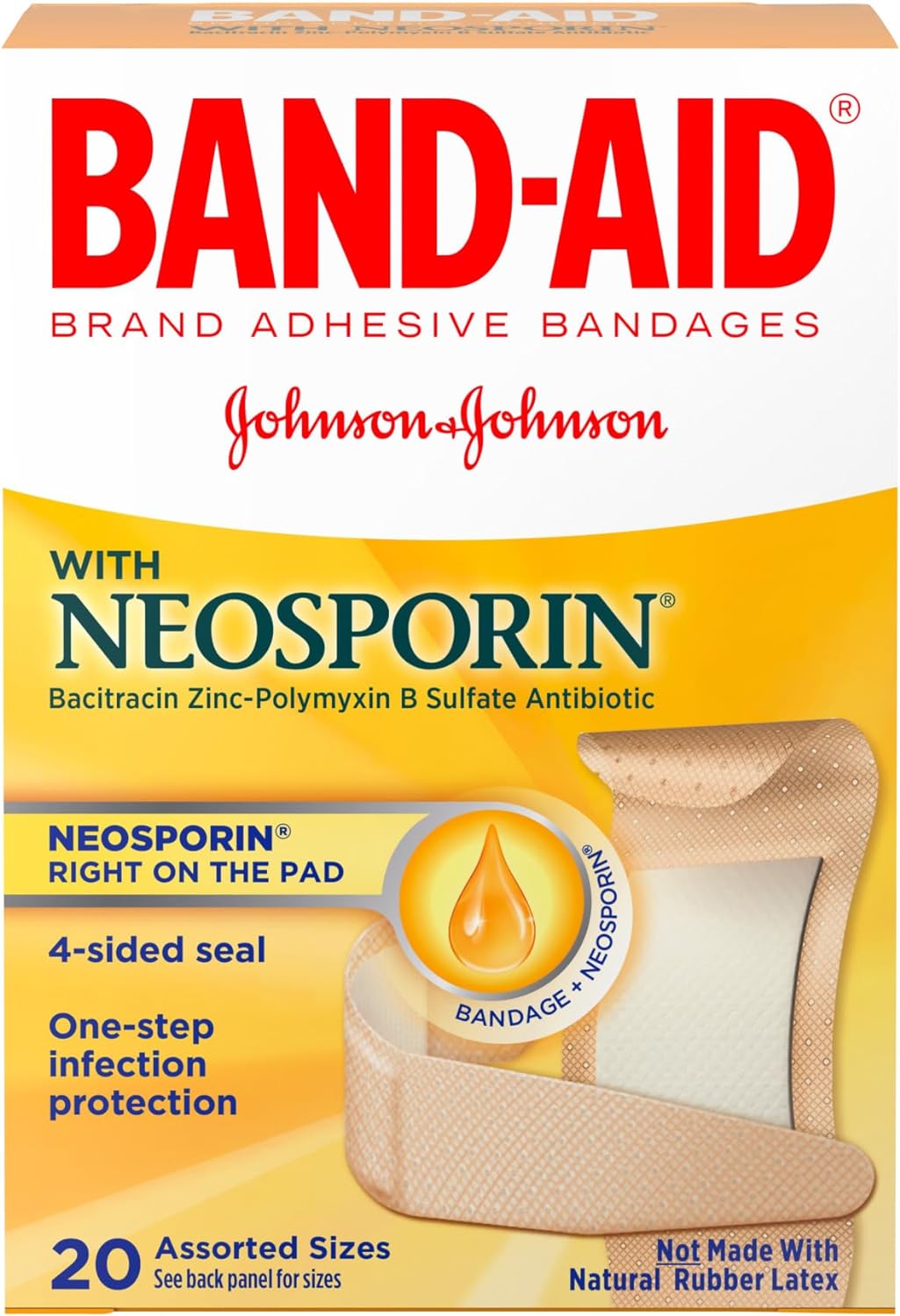 Brand Adhesive Bandages Infection Defense with Neosporin Antibiotic Ointment, for Wound Care and First Aid, Extra Large, 8 Ct