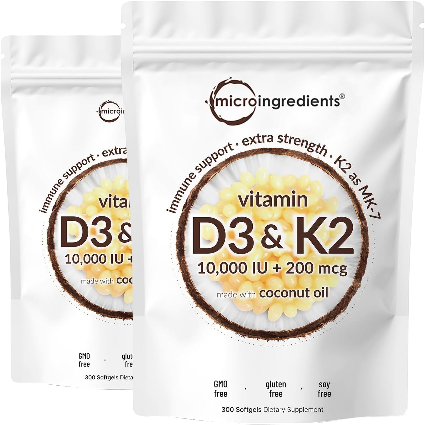 Vitamin D3 5000 IU with K2 100 Mcg, 300 Soft-Gels K2 MK-7 with D3 Vitamin Supplement, 2 in 1 Support Immune, Heart, Joint, Teeth & Bone Health - Easy to Swallow