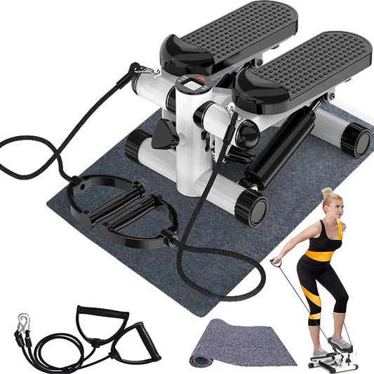 Mini Stepper with LCD, Stepper Stair Exercise Equipment with Resistance Bands& Calories Count,Steppers for Full Body Workout, Black