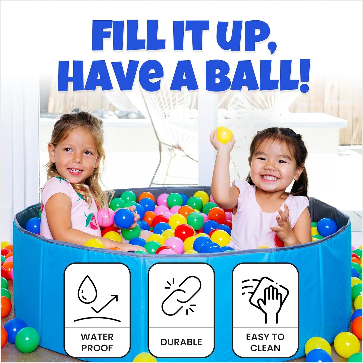 Ball Pit for Toddlers and Kids, Holds over 400 Balls, Soft, Foldable, Reusable Storage Bag Is Included, for Indoor or Outdoor Use, Blue