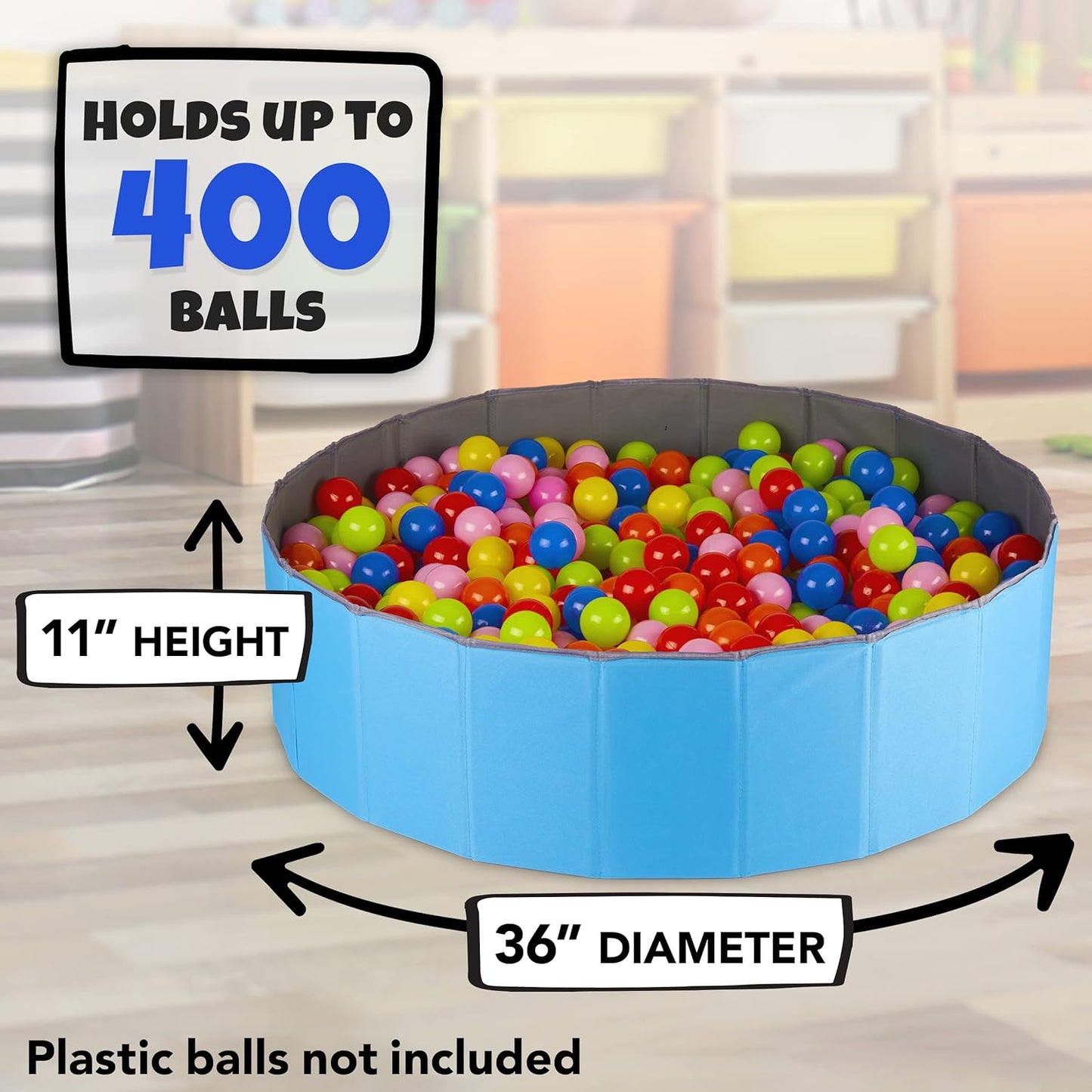 Ball Pit for Toddlers and Kids, Holds over 400 Balls, Soft, Foldable, Reusable Storage Bag Is Included, for Indoor or Outdoor Use, Blue