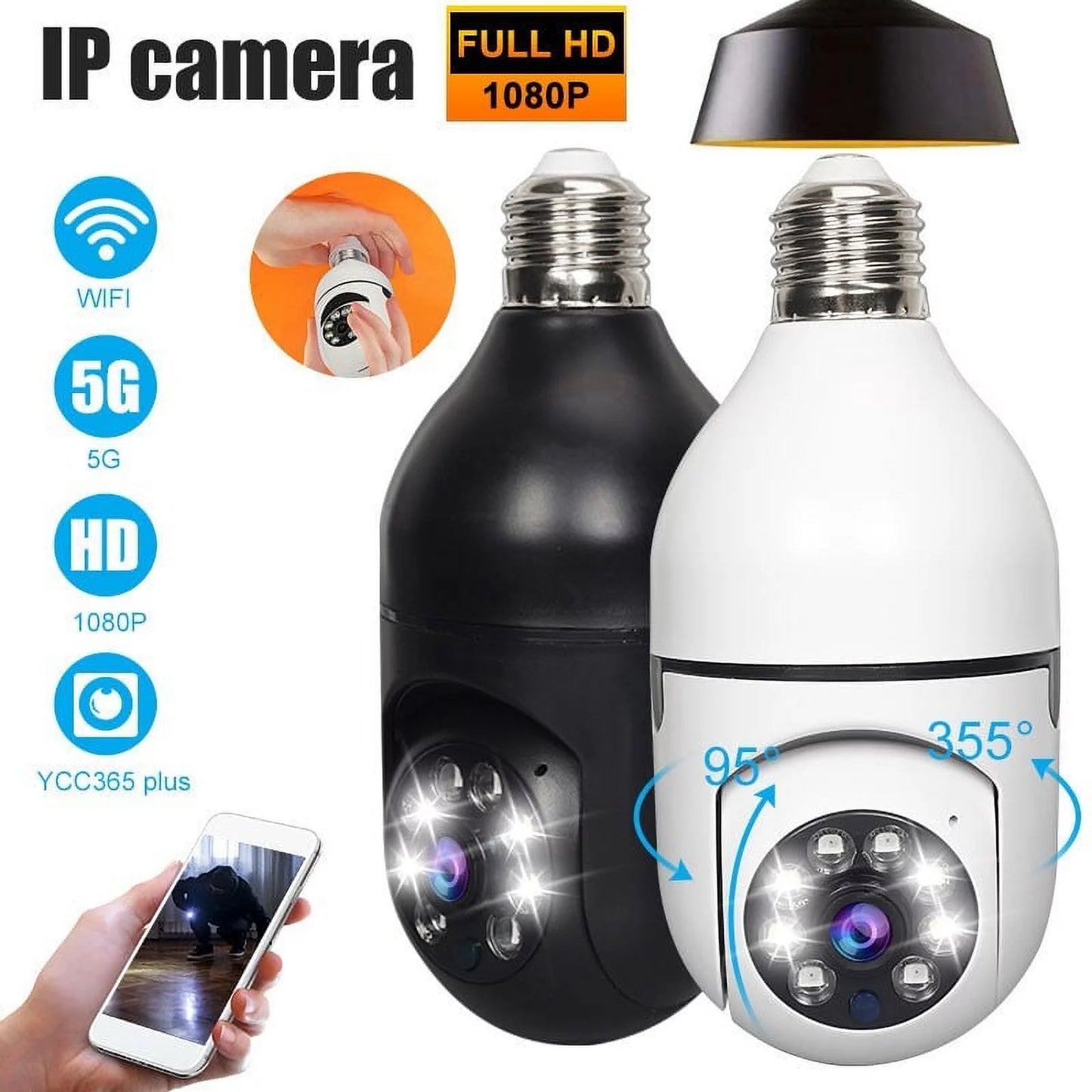 5G Wifi Surveillance Camera, E27 Light Bulb Camera, Wireless Waterproof IP65, Automatic Human Tracking Night Vision Security Camer