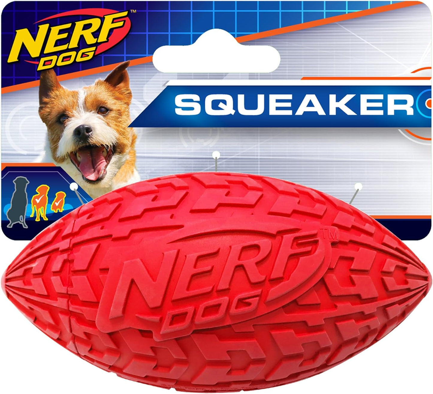 Dog Rubber Football Dog Toy with Interactive Squeaker, Lightweight, Durable and Water Resistant, 5 Inch Diameter for Medium/Large Breeds, Single Unit, Red