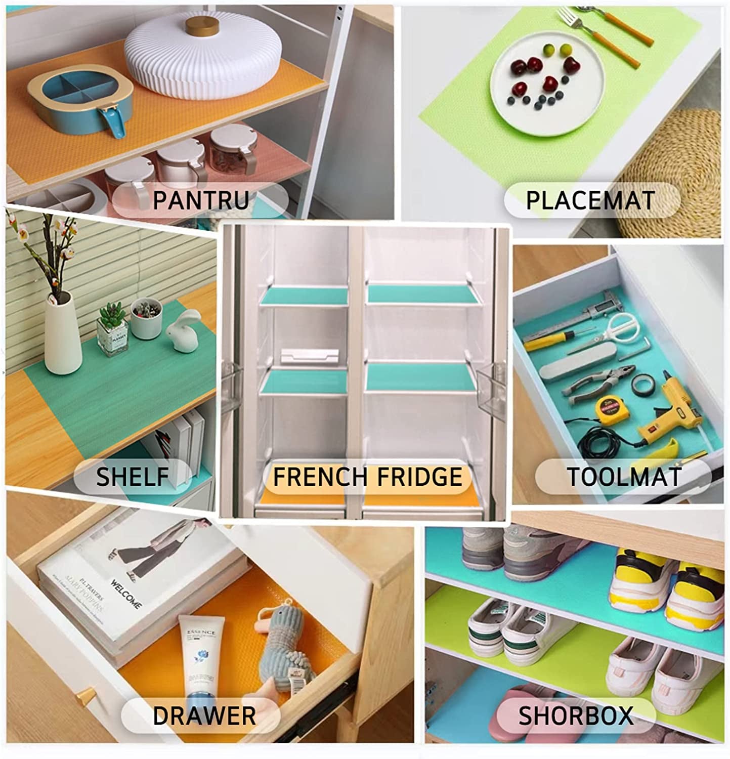 16 Pcs Refrigerator Liners,Washable Cuttable Refrigerator Liner Fits Any Refrigerator Size,Home Kitchen Gadgets Accessories for Non-Slip Waterproof Refrigerator Liner Drawer Table Mat Utensil Coaster