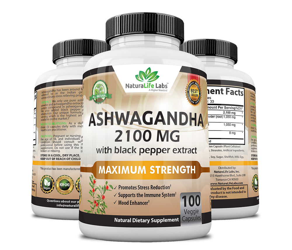Organic Ashwagandha 2100Mg - 100 Vegan Capsules 100% Pure Organic