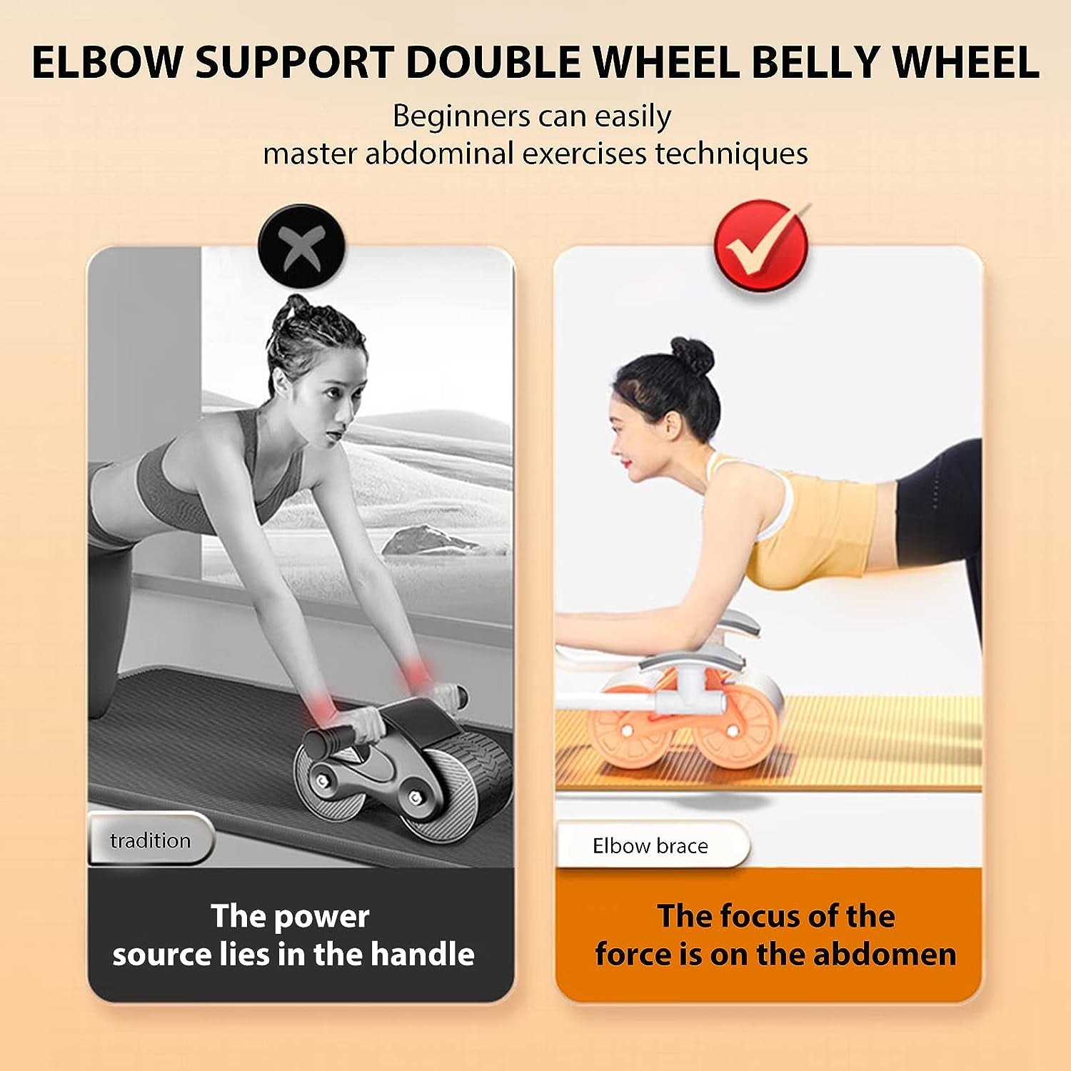 Elbow Support Automatic Rebound Abdominal Wheel，Ab Roller for Abdominal Exercise Machine，Abs Workout Equipment，Dolly Core Strengthening Trainer Fitness Belly Training