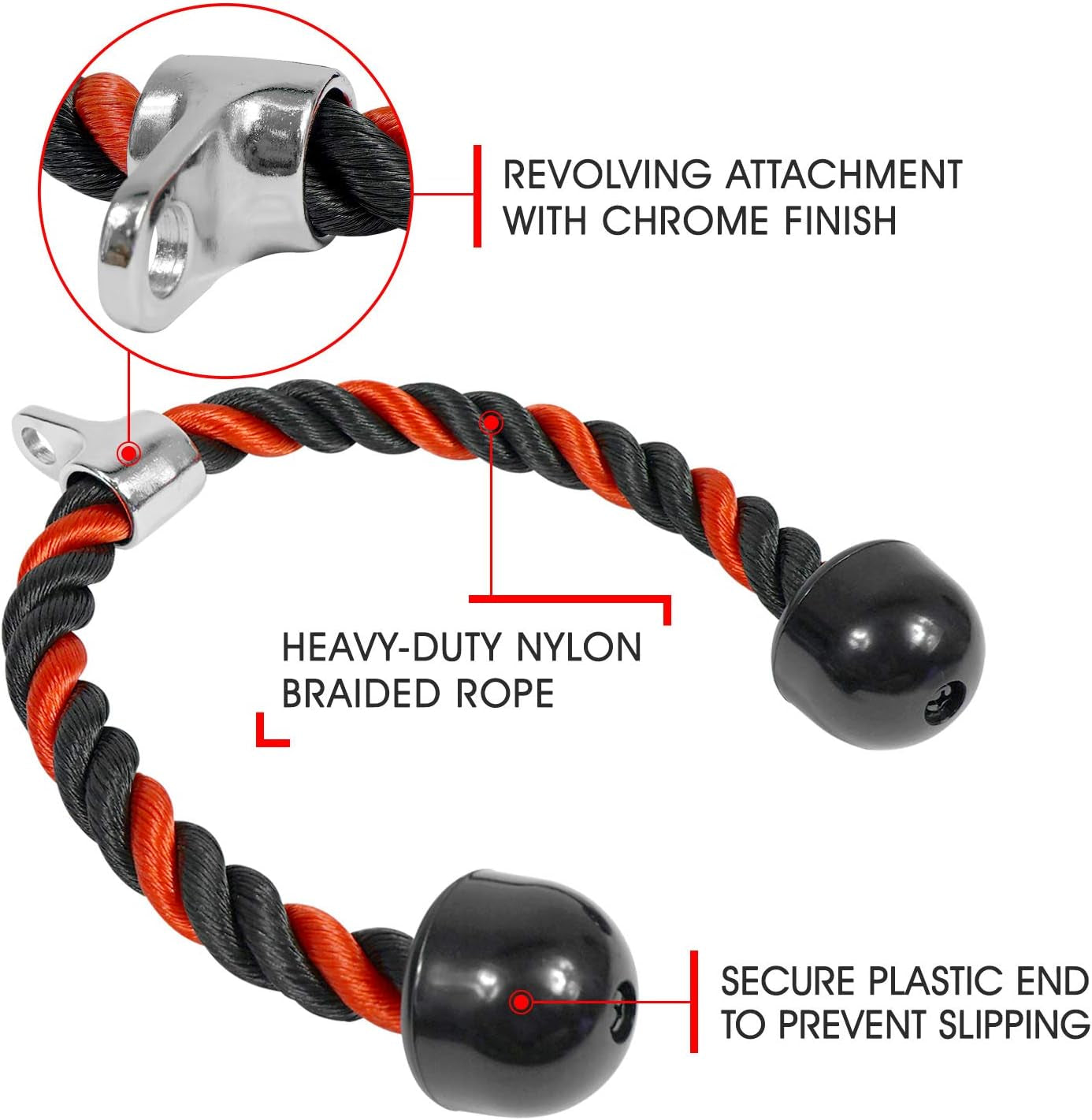 Deluxe Tricep Rope Cable Attachment, 27 & 36 Inch with 4 Colors, Exercise Machine Attachments Pulley System Gym Pull down Rope with Carabiner