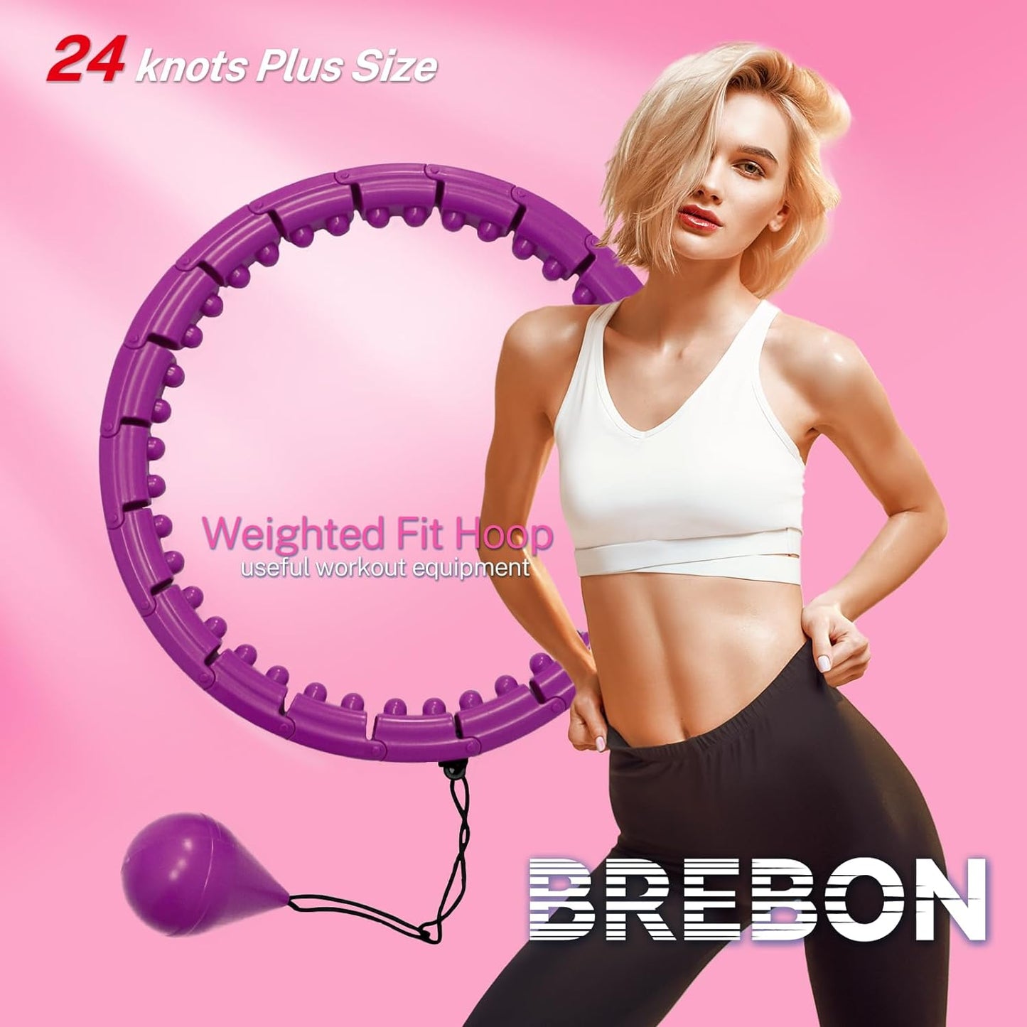 Weighted Hoola Exercise Fit Hoops plus Size for Weight Loss, 2 in 1 Weight Loss 24 Detachable Knots Fitness Abdomen Equipment Hoops Adjustable Auto-Spinning Ball for Adult