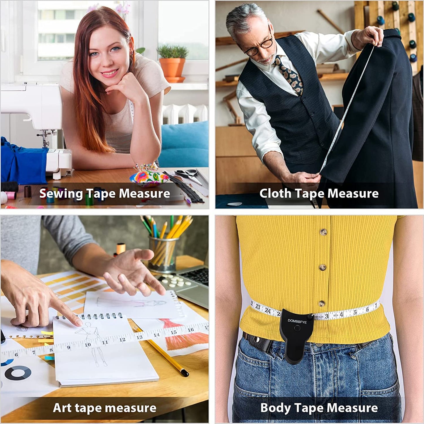 5 Pieces Body Tape Measure Body Measuring Tape Weight Loss, Retractable Push Button and Double Scale, Measuring Tape for Body Measurements Cloth Soft Small Waist Fabric Sewing Tailor, 150Cm/60Inch